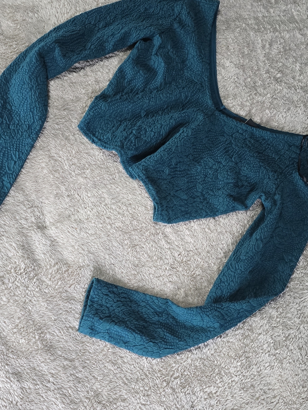 Forever 21 Teal Textured Long Sleeve Crop Top